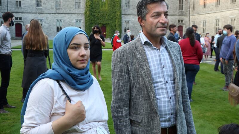 Rosa Katkani and Rashfan Shoulbakey: close friends of Karzan Sabah Ahmed, his wife Shahen Qasm and baby Lina. Photograph: Joe O’Shaughnessy