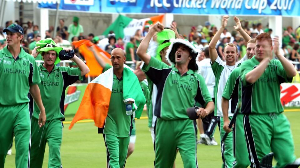 Ireland’s cricketers celebrate their victory over Pakistan in 2007.