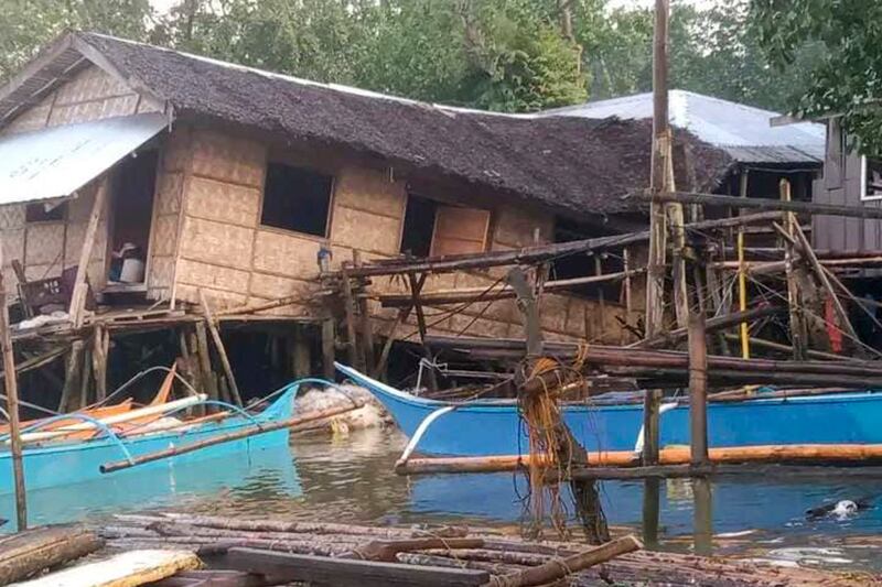 A house damaged by the earthquake in Hinatuan town, Surigao del Sur province, southern Philippines. Photograph: Hinatuan local government unit/AP
