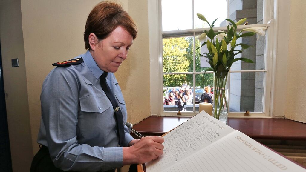 Garda Commissioner Nóirín O’Sullivan signs a book of condolences at Dundalk Garda station for the late Garda Tony Golden. Photograph: Colin Keegan/Collins Dublin