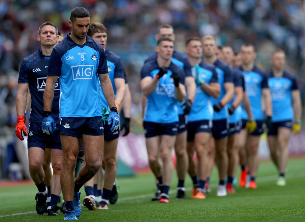Stephen Cluxton and James McCarthy lead the way as Dublin march out to face Monaghan in this year's All-Ireland semi-final. Photograph: James Crombie/Inpho