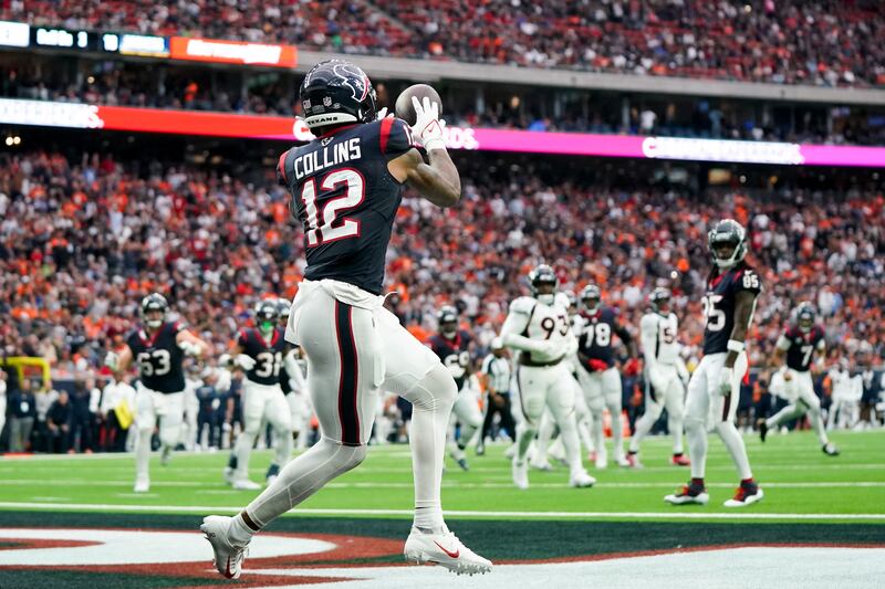 Nico Collins of the Houston Texans makes a catch for a touchdown in the fourth quarter against the Denver Broncos at NRG Stadium: last Sunday’s NFL match on CBS garnered 14 million viewers. Photograph: Sam Hodde/Getty Images