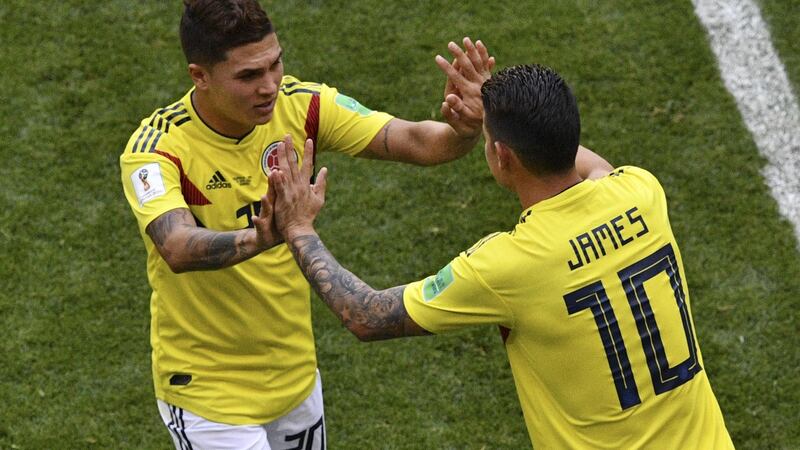Colombia’ Juan Quintero and James Rodriguez.