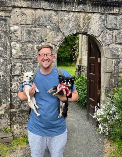 Jamie Vincent with 14-year-old Nacho and rescue pup Winnie.