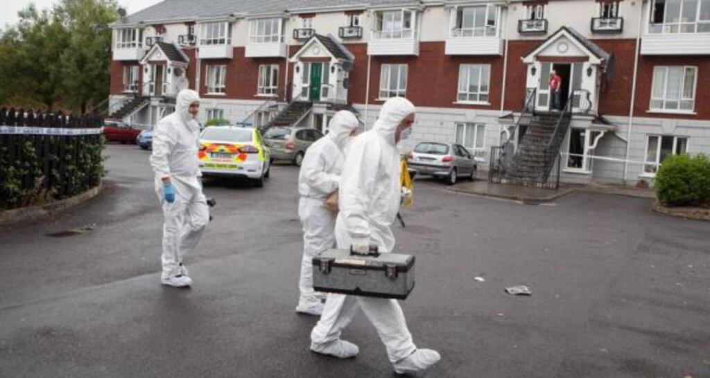 Gardaí at the scene of the death of a Polish man at Sandfield Mews, Ennis, on Tuesday morning. Photograph: Eamon Ward