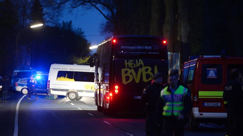 The Borussia Dortmund bus which was damaged by an explosion last April. Photograph: Getty Images