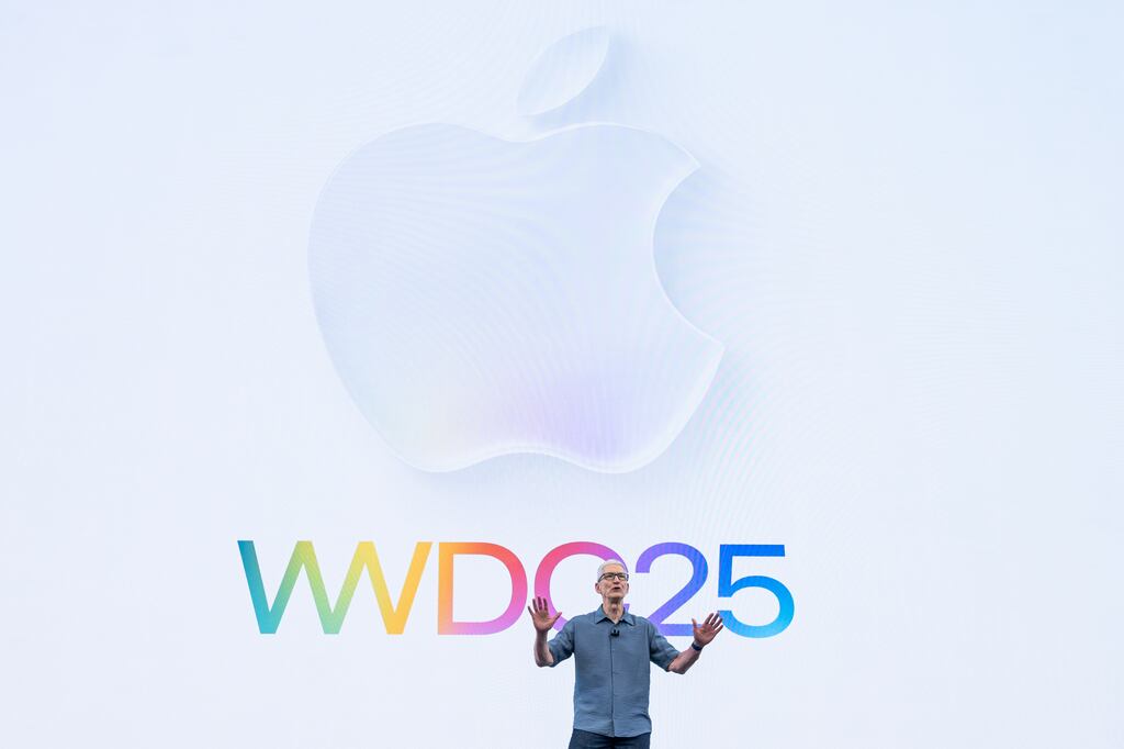 Apple chief executive Tim Cook called the new Liquid Glass operating system interface the company’s broadest design update. Photograph: David Paul Morris/Bloomberg