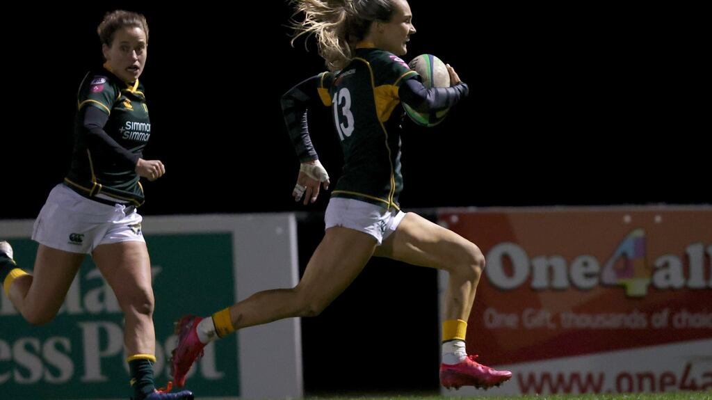 Aoife Doyle scored two tries in Railway’s win over Blackrock. Photograph: Tom Maher/Inpho