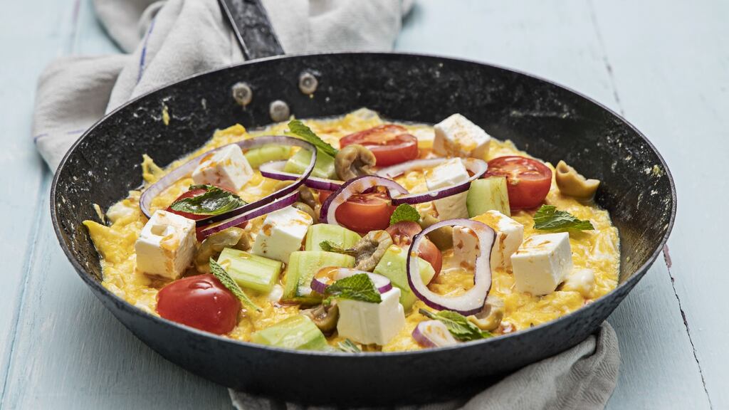 Greek salad omelette. Photograph: Harry Weir