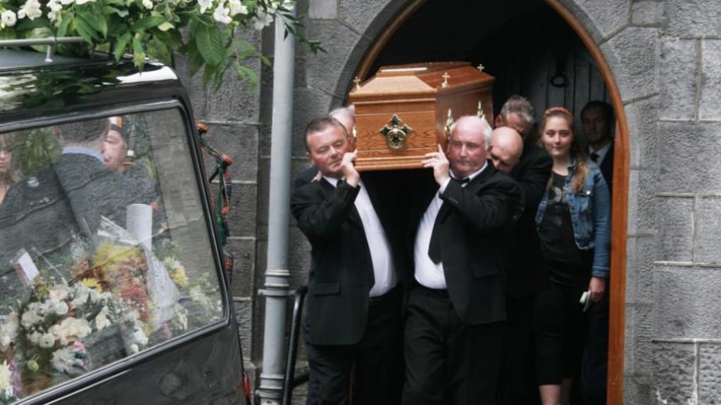 The coffin bearing the remains of Limerick solicitor John Devane leaving St Patrick’s Church, Parteen. Photograph: Press 22