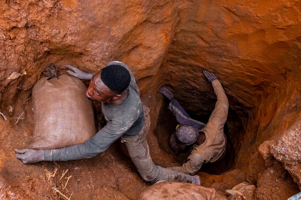 Bags of raw cobalt being hauled out of a small mine in Kolwezi, Democratic Republic of Congo. File photograph: Ashley Gilbertson/New York Times