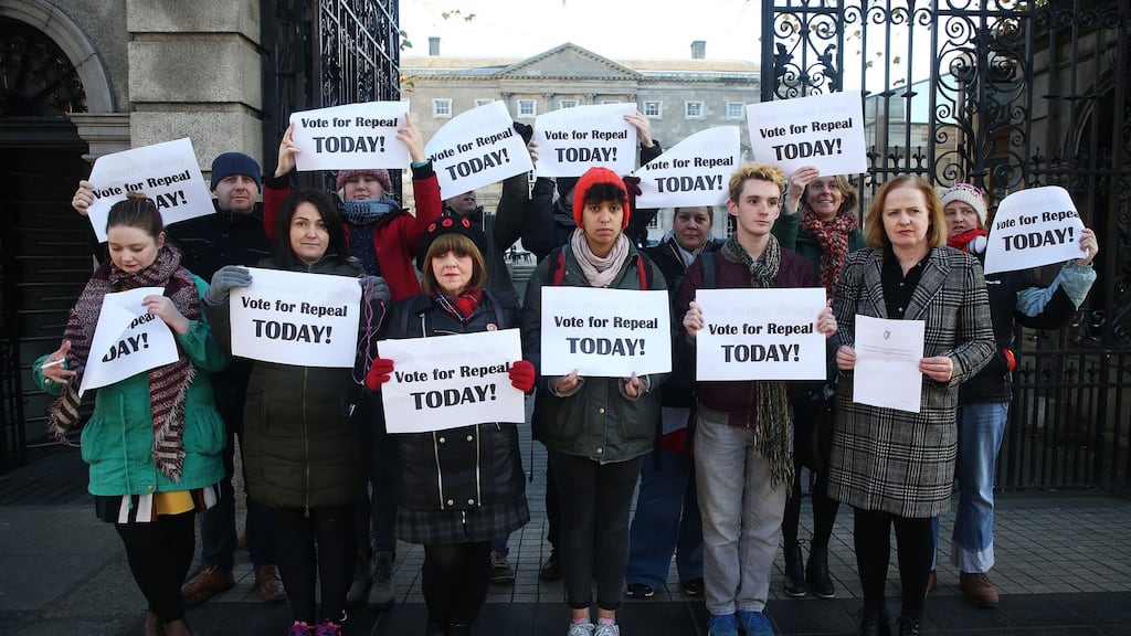 Pro-choice demonstrators outside Leinster House in Dublin last month. Photograph: Brian Lawless/PA Wire