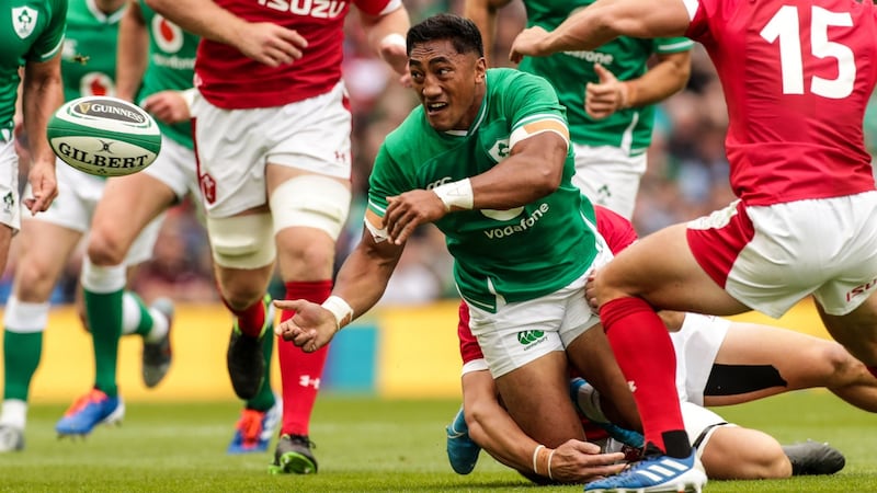 Bundee Aki exemplified the strength stamina and sharpness on show from Ireland against Wales in their final World Cup warm-up game. Photograph: Billy Stickland/Inpho