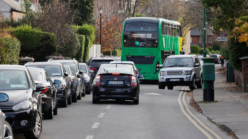 Cars and Dublin Bus attempt to pass one another on Park Avenue in Sandymount. Photograph: Alan Betson/The Irish Times