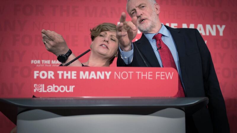 Shadow foreign secretary Emily Thornberry, who accused May of insensitivity, pictured with Labour leader Jeremy Corbyn. Photograph: Stefan Rousseau/PA