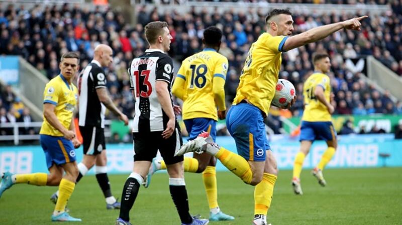 Shane Duffy and Brighton were beaten by Newcastle. Photograph: Ian MacNicol/Getty Images