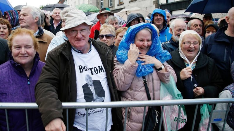 People gather for the unveiling of the Big Tom statue in Castleblaney, Co Monaghan. Photograph: Nick Bradshaw