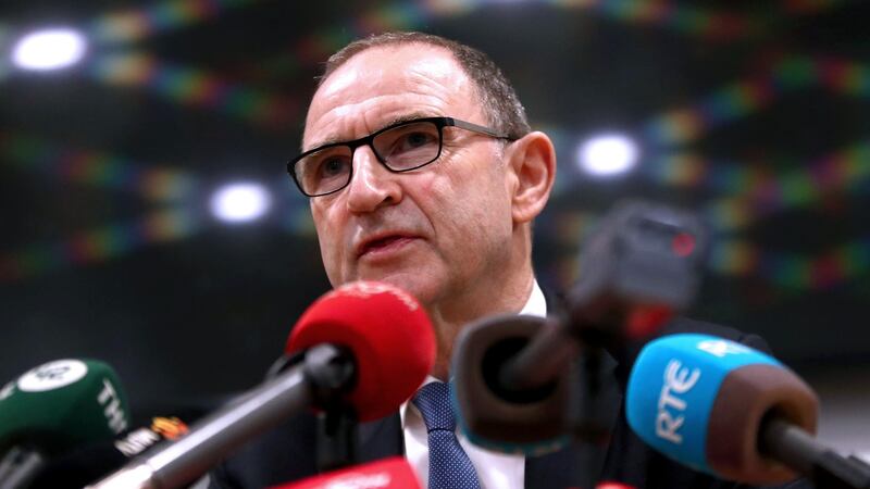 Irish football team manager Martin O’Neill was among the attendance at the Liam Miller tribute match and the subsequent gala dinner at Cork City Hall. Photograph: James Crombie/Inpho