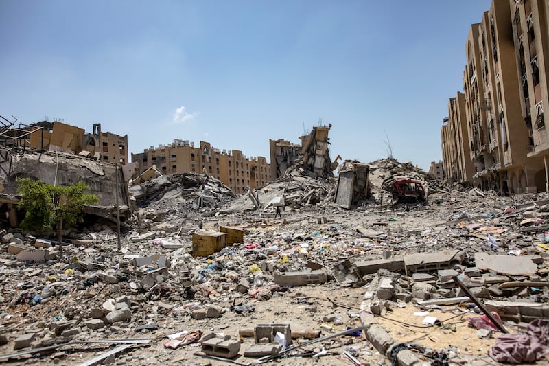 The damage after the withdrawal of Israeli forces from Hamad City in Khan Yunis in the Gaza Strip on August 24th. Photograph: Haitham Imad/EPA-EFE