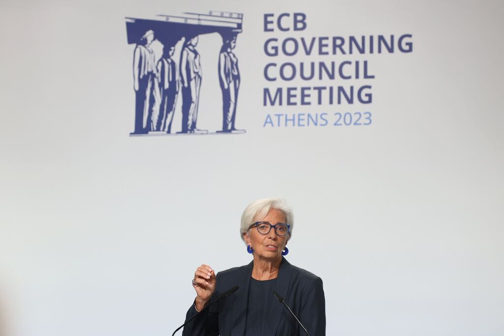 Christine Lagarde, president of the European Central Bank, after leaving interest rates unchanged earlier this month. Photograph: Yorgos Karahalis/Bloomberg
