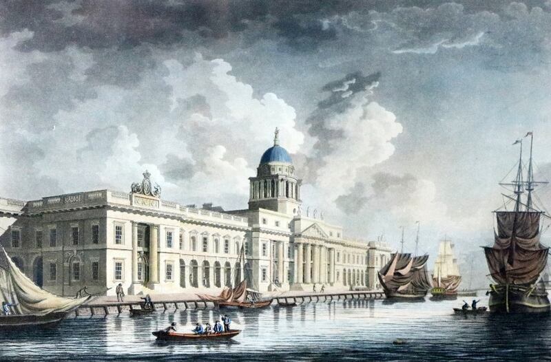 One of a series of 25 hand-coloured prints of Dublin city following the style of James Malton