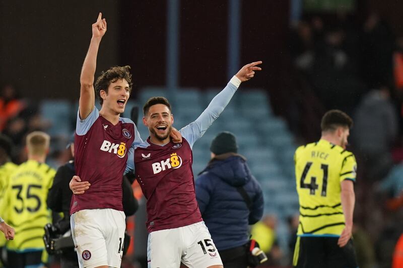 Pau Torres (left) and Alex Moreno celebrate after Aston Villa's win over Arsenal on Saturday. Photograph: Jacob King/PA Wire