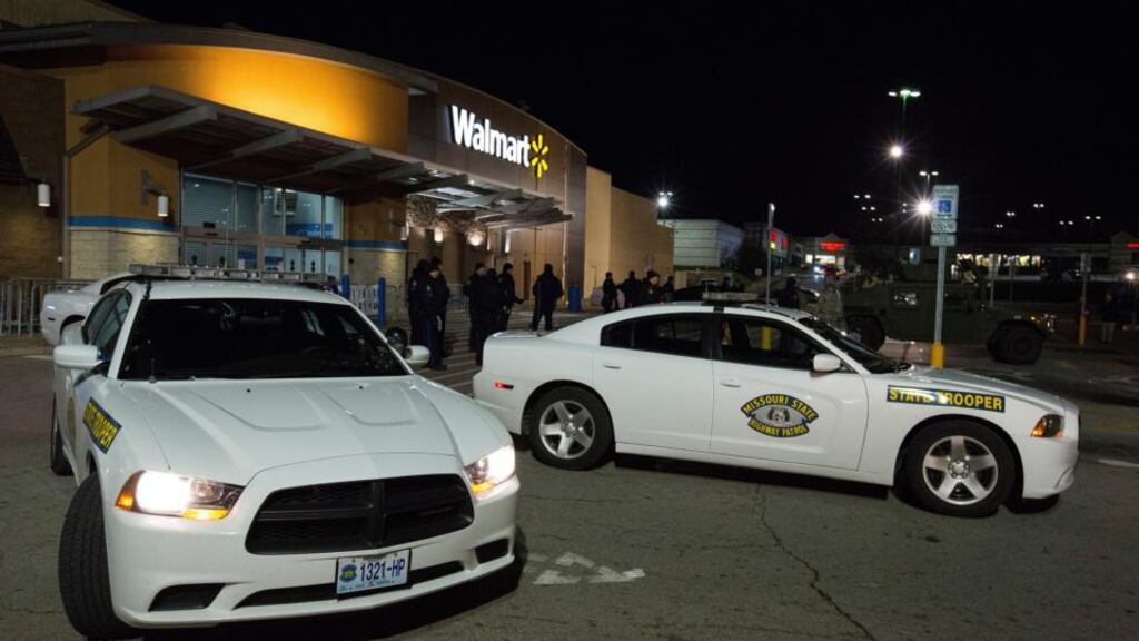 National Guard and police guard the Walmart on West Florissant Avenue in Ferguson, Missouri on November 27th, 2014. Photograph: Ruth Fremson/New York Times