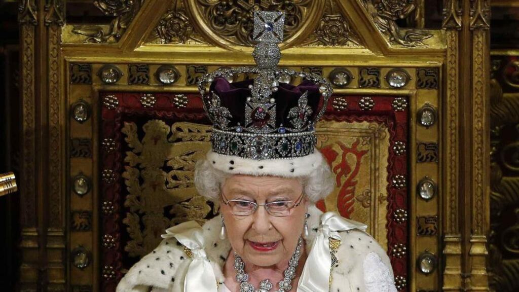 Queen Elizabeth II delivers a speech during the state opening of parliament in the House of Lords at the Palace of Westminster in London, England, today. Photograph: Suzanne Plunkett/Getty Images