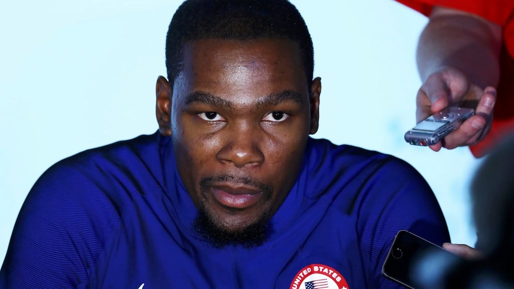 Kevin Durant: “It has been great, man. I just been on the bus riding around the city. I’ve never been here before. I’m just excited.” Photograph: Larry W Smith/EPA