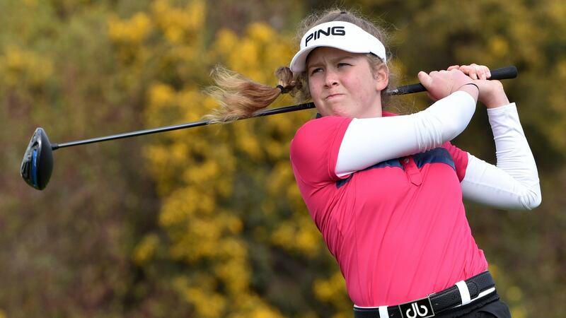 Byrne driving at the 13th tee in the final round of the 2017 Irish Girl’s Open Strokeplay Championship at Roganstown. Photo: Pat Cashman