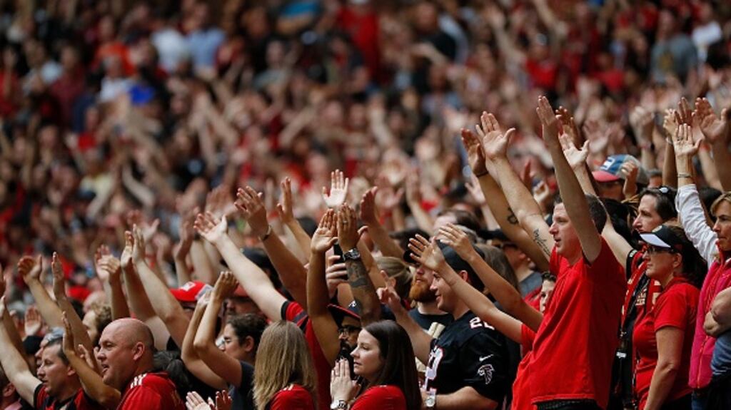 Atlanta fans produce their own version of the ‘Thunderclap’ against Toronto FC at Mercedes-Benz Stadium. Photograph: Kevin C Cox/Getty Images