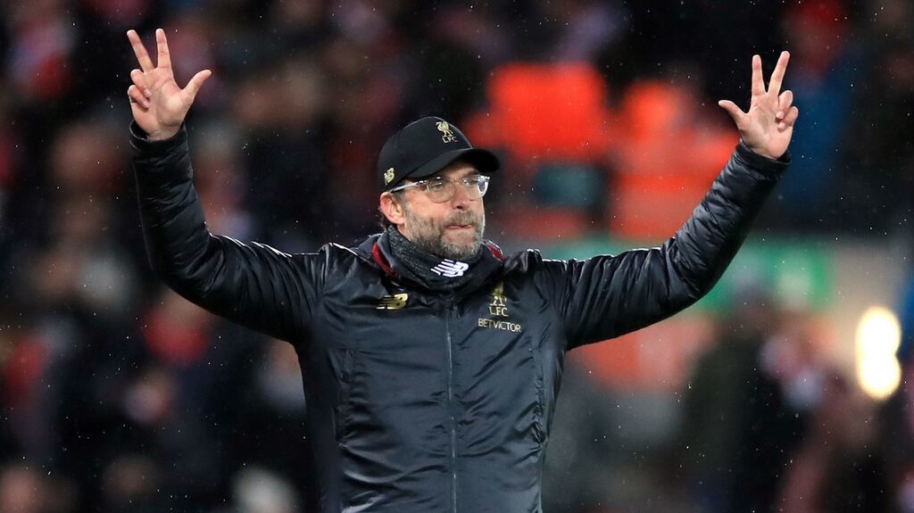 Liverpool manager Jurgen Klopp believes their goalless Champions League draw at home to Bayern Munich will look a lot better by the time they arrive in Germany in three weeks’ time. Photograph: PA