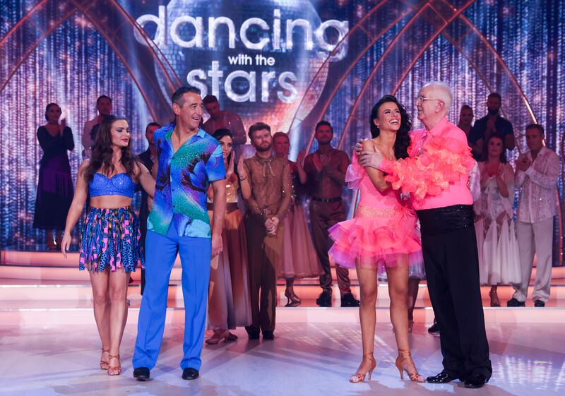 Actor Rory Cowan with his partner Jillian (both in pink) after they were eliminated during Dancing with the Stars. Davy Russell and his partner Kylie were saved. Photograph: Kyran O’Brien