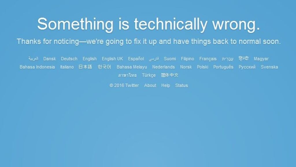 The message on the Twitter website explaining that something is wrong.