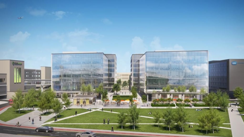 CGI of the new Dublin Airport Central development. Kellogg’s new HQ will be in the Three building on the left.