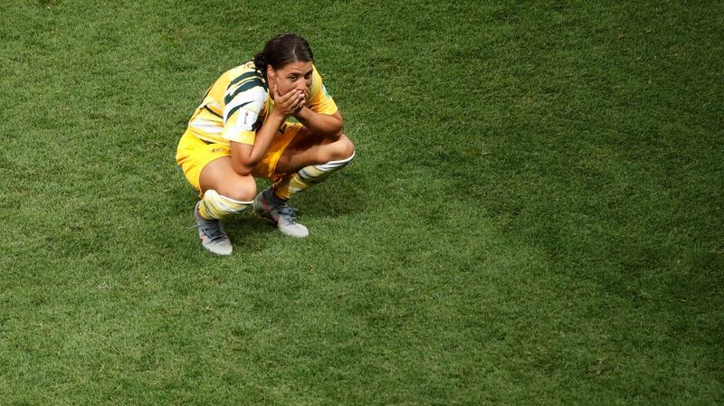 Sam Kerr after Australia’s defeat to Norway on penalties. Photograph: Jean-Paul Pelissier/Reuters