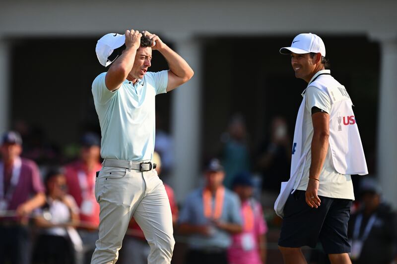 Rory McIlroy reacts after his bogey at the final hole in the US Open. Photograph: Tracy Wilcox/PGA TOUR via Getty Images