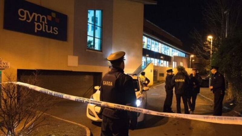 The scene of a double shooting beside a gym nears Swords, Co Dublin. Photograph: Dave Meehan/The Irish Times