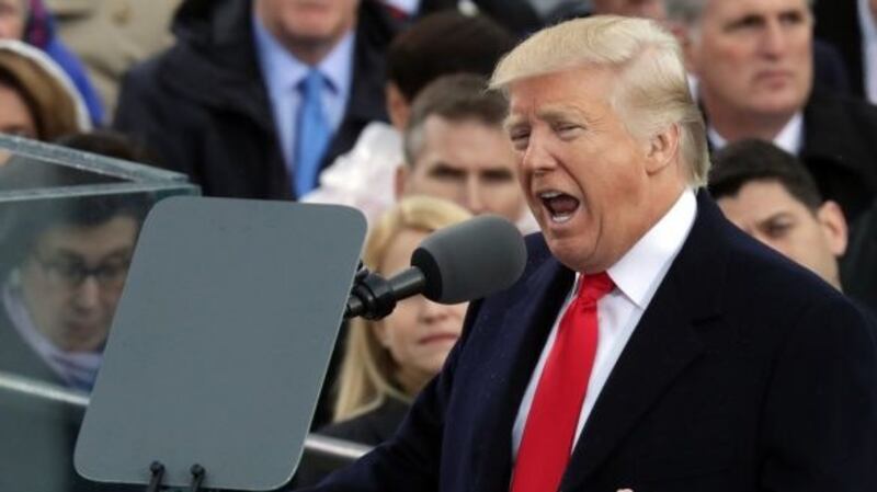 President Donald Trump delivers his inaugural speech: ‘January 20th, 2017, will be remembered as the day the people became the rulers of this nation again.’ Photograph: Chip Somodevilla/Getty Images