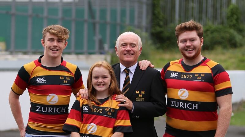 Lansdowne president Kieran Mulligan with his sons Rory and James and daughter Natasha.