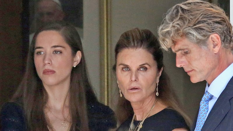 Maria Shriver (centre) at the funeral mass for Saoirse Kennedy Hill in Centerville, Massachusetts. Photograph: David L Ryan/The Boston Globe/Pool via Reuters