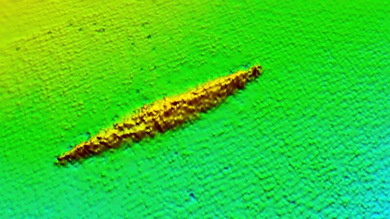 Survey data forms the image of the Australian submarine HMAS AE1 off the coast of the Papua New Guinea island of New Britain. Image: Australian Department of Defence/AP.