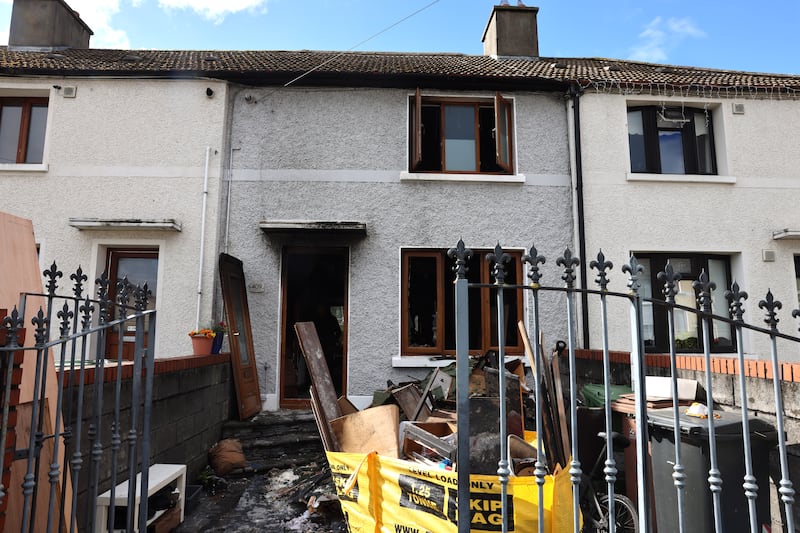 Pat Curran's home in Ballyfermot, Dublin, was severely damaged by the fire. Photograph: Dara Mac Dónaill