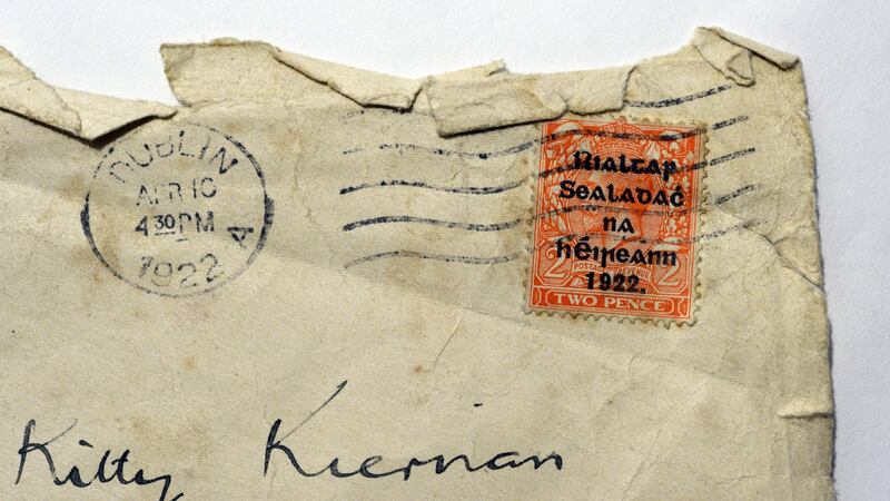 Post office stamp on a letter to Kitty Kiernan from Michael Collins in 1922. Photograph: Cyril Byrne