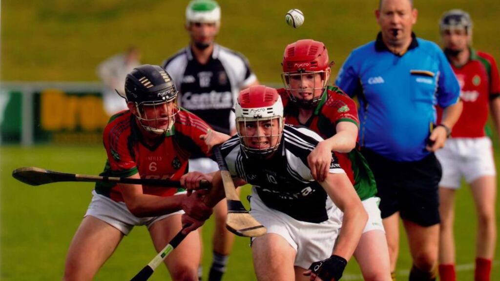 Ciaran Cormack(seen in action above) scored 1-6 but couldn’t prevent a Thurles CBS victory which has ended Rochestown’s dream of a dual double. Photograph: St Francis, Rochestown