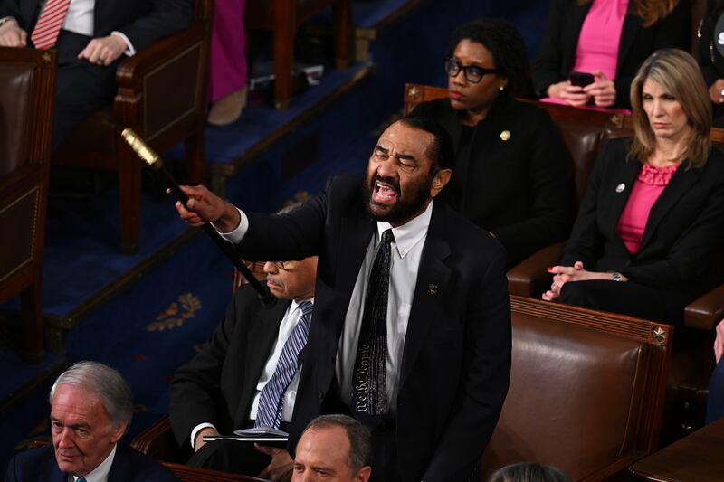 Al Green shouts as US president Donald Trump delivers an address to a joint session of Congress. Photograph: Kenny Holston/New York Times