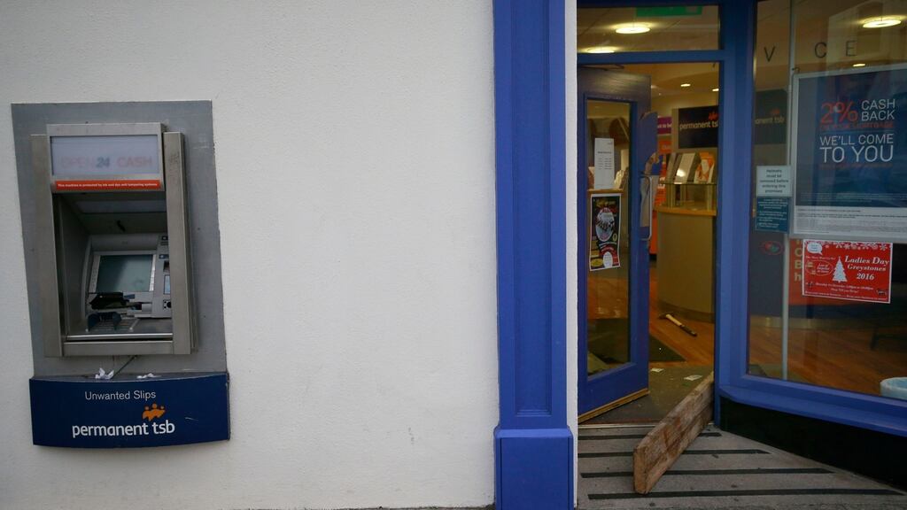 The damaged Permanent TSB ATM in Greystones after it was robbed on Friday morning. Photograph: Nick Bradshaw/The Irish Times