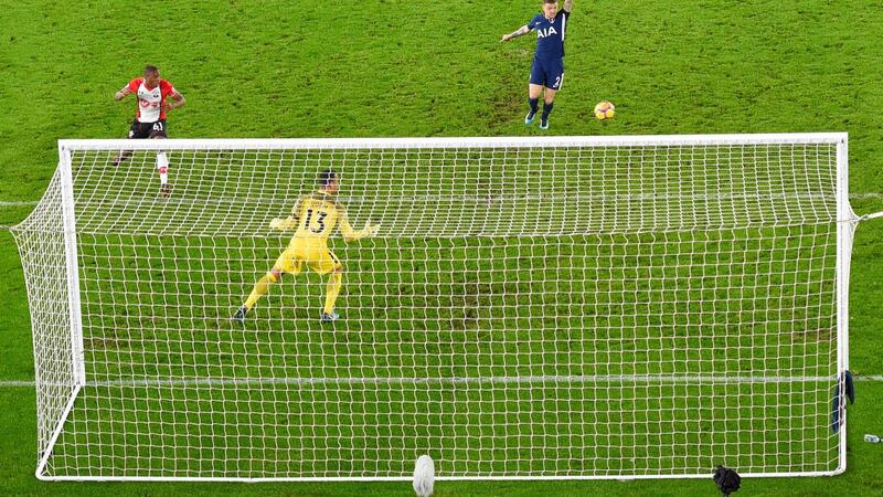 Southampton striker Michael Obafemi misses a chance after coming off the bench in the Premier league game against Tottenham Hotspur at St Mary’s Stadium on Sunday. Photograph: Mike Hewitt/Getty Images