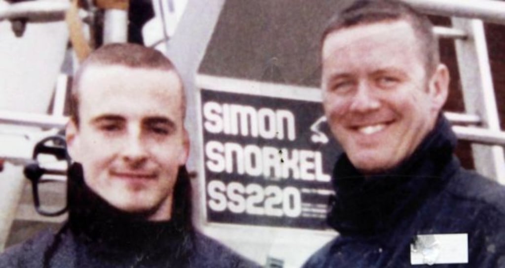 Firefighters Mark O’Shaugnessy (left) and Brian Murray at the scene where they died in a fire at a disused building in Bray, Co Wicklow, in September 2007. Photograph: Niall Carson/PA Wire