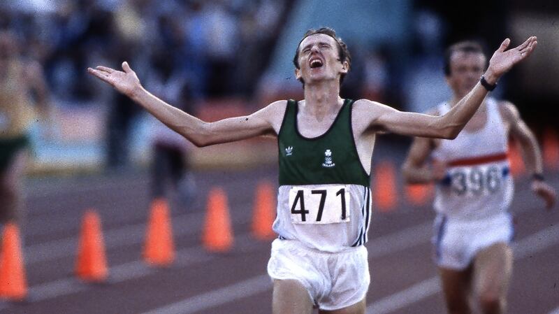 John Treacy crosses the line to win silver at the 1984 Los Angeles Olympics. Photo: Walt Disney Television via Getty Images
